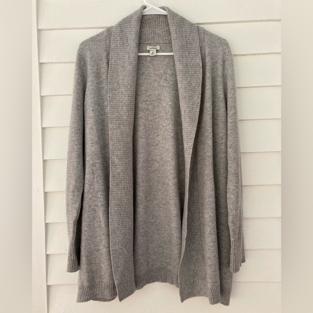 L.L. Bean | 100% Cashmere Open Grey Cardigan Size Medium Petite